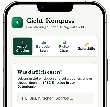 Gicht-Kompass App – Ampel-Checker, Barcode-Scan, Soforthilfe